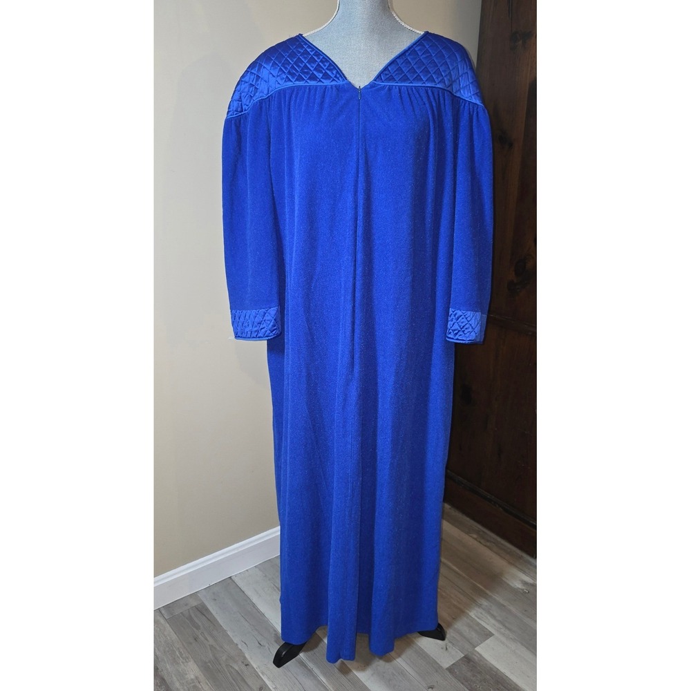 Vanity Fair Vintage Royal Blue Velour Quilted Trim Zipper Robe Lounger XXXL USA